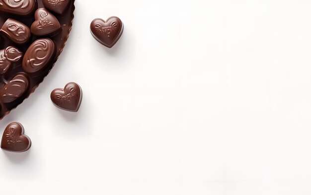 Corações de chocolate em forma de coração em um fundo branco