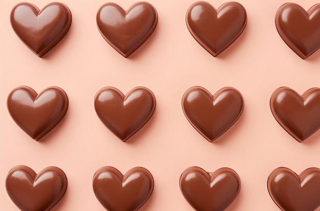 Corações de chocolate em fundo pastel
