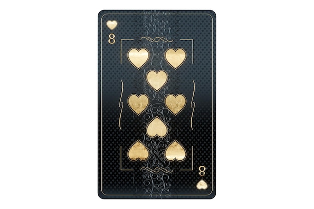 Corações de conceito de cassino figura oito cartão de jogo preto e ouro design isolado no fundo branco Jogo de estilo de luxo poker blackjack bacará 3D render ilustração 3D