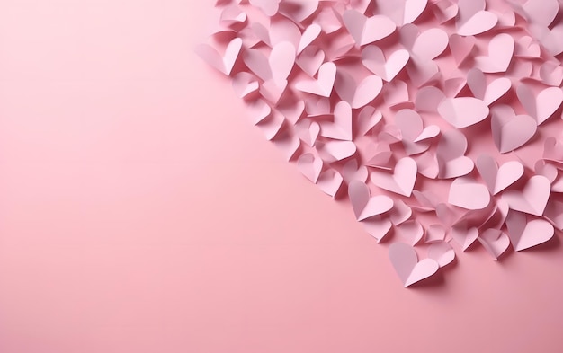 Corações de papel rosa em um fundo rosa