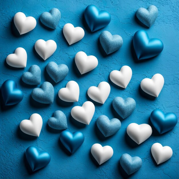 Foto corações de seda azul sobre fundo de cor azul