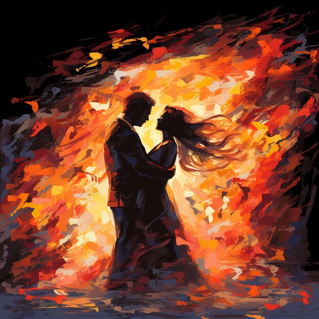 Corações em chamas, votos iluminados por paixão ardente.