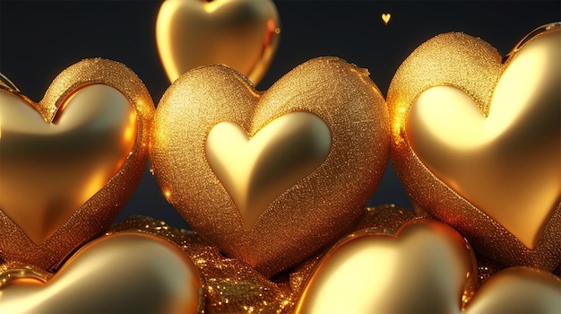 Corações feitas com fundo dourado brilhos