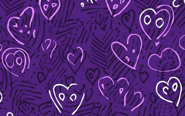 Corações roxos em um fundo roxo com a palavra amor nele.