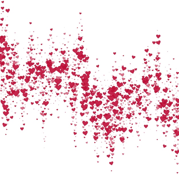 Corações vermelhos espalhados sobre fundo branco