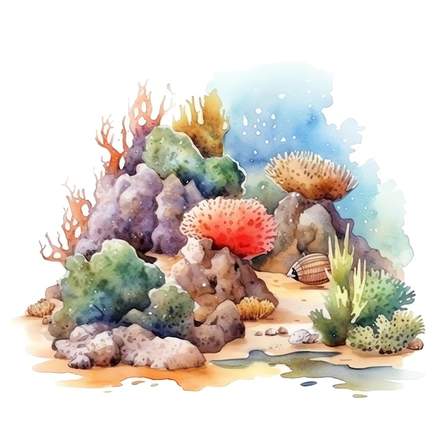 Corais coloridos marinhos ilustração em aquarela animais marinhos clipart