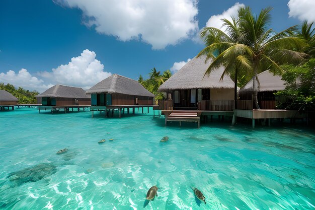 corais perfeitos do céu peixes villa sobre a água