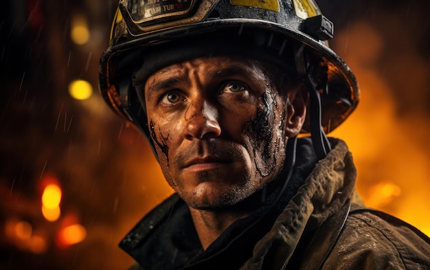 Coraje y determinación Un bombero combate un incendio