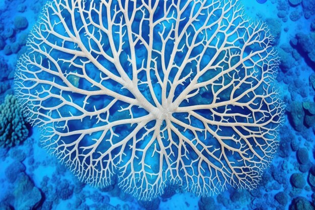 Foto coral de abanico de mar azul brillante en primer plano