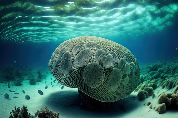 Coral cerebro en la orilla del mar