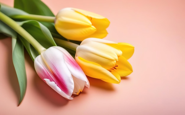 coral claro color melocotón tulipanes flores ramo estandarte primavera estandarte floral espacio para el texto copyspace