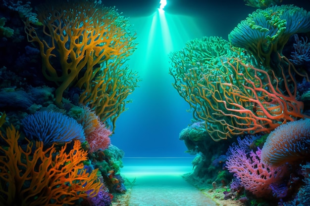 Foto coral colorido e plantas marinhas