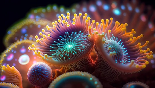 Un coral colorido con una luz azul y naranja.