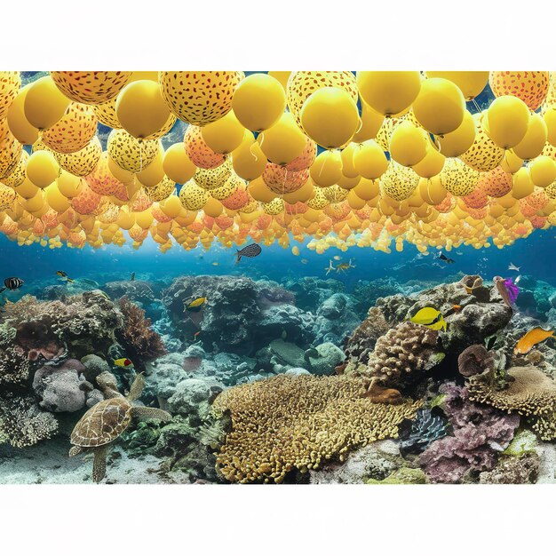 el coral de globo amarillo de la toma panorámica