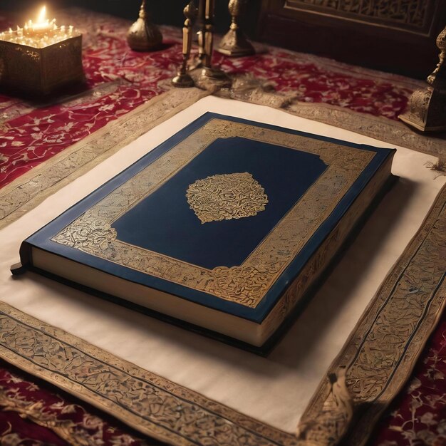 Corán libro sagrado de los musulmanes artículo público de todos los musulmanes en la mesa todavía vida
