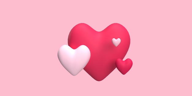 Corazón 3D para concepto romántico con color de fondo rosa prestados