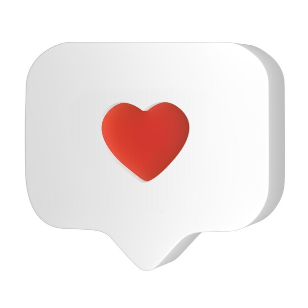 Un corazón 3D en una ilustración de cuadro de texto aislado en un fondo blanco