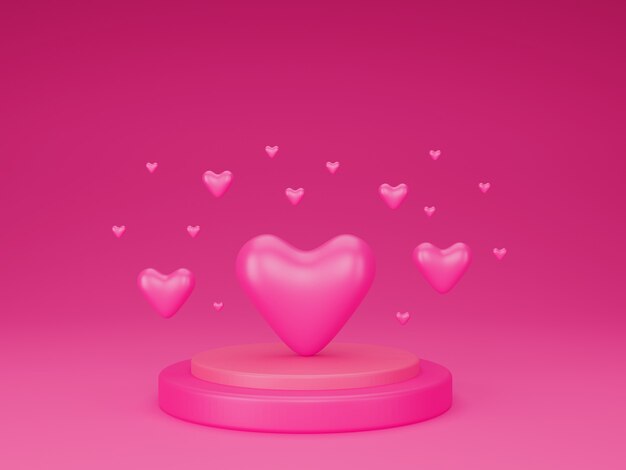 Foto corazón 3d que muestra en un podio para el concepto de san valentín.