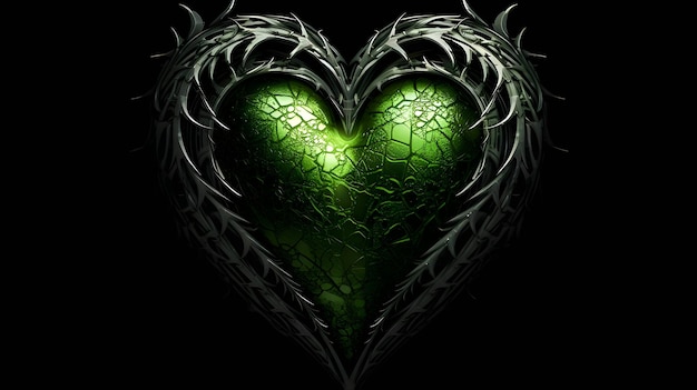 Corazón 3D verde sobre un fondo negro
