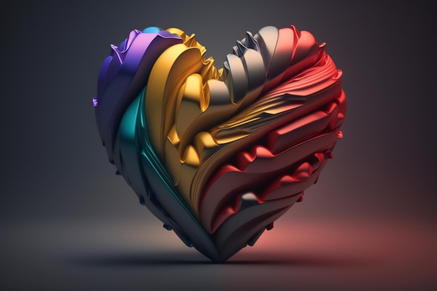 Un corazón abstracto con un divertido y colorido diseño de arcoíris que inspira creatividad e imaginación.