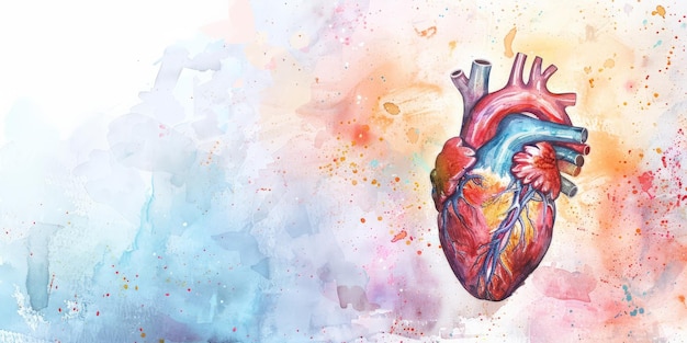 Corazón de acuarela artística en un fondo abstracto Concepto creativo de atención médica