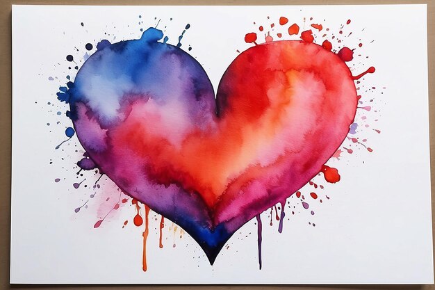 Corazón de acuarela día de San Valentín tarjeta de felicitación relación de amor pintura de arte