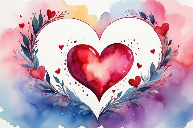 Corazón de acuarela día de San Valentín tarjeta de felicitación relación de amor pintura de arte