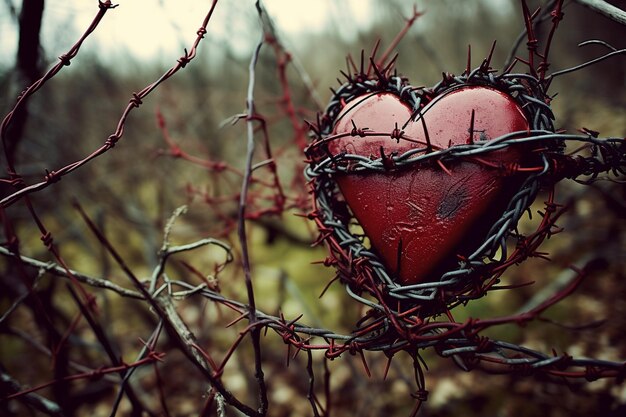 Foto corazón con alambre de púas