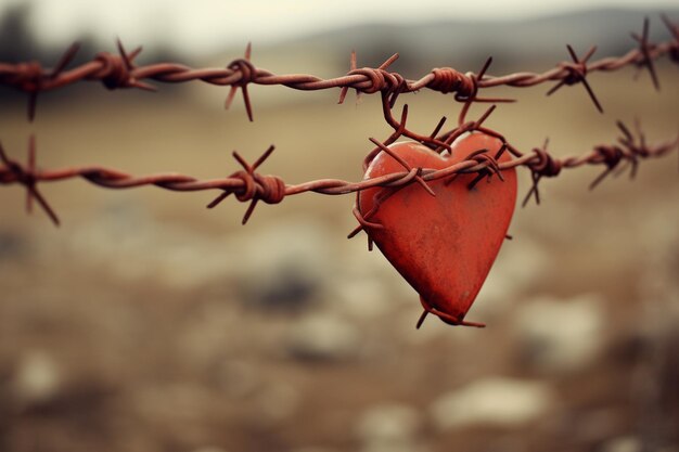 Foto corazón con alambre de púas