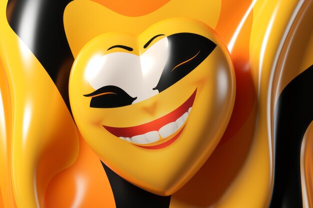 Foto un corazón amarillo y negro con una cara sonriente en él