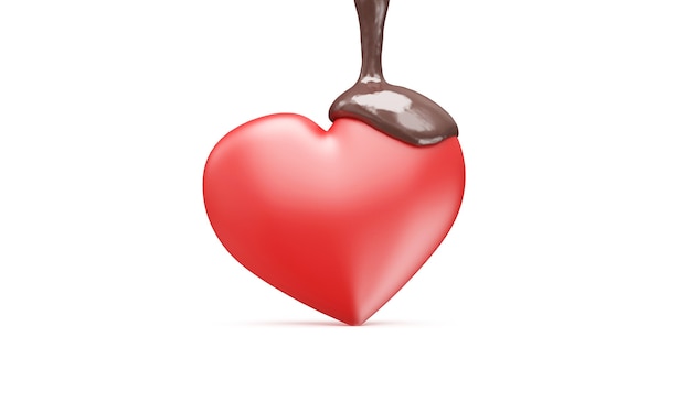 Corazón de amor derramado con chocolate con leche en blanco