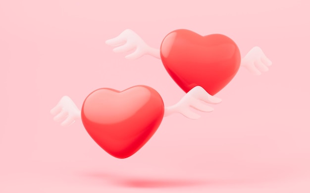 Corazón de amor con representación 3d de celebración de festival de estilo de dibujos animados en 3d