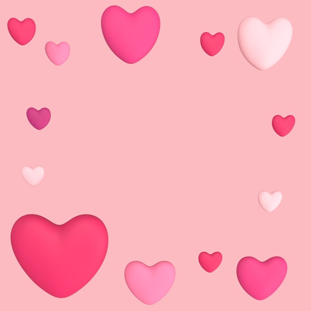 Corazón amor con rosa concepto romántico fondo cuadrado 3d prestados