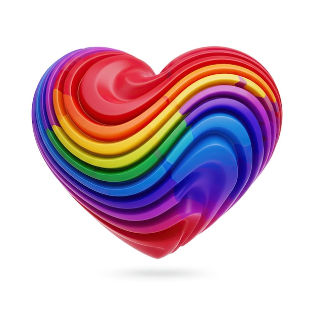Corazón de arco iris en 3D que simboliza el orgullo y el amor
