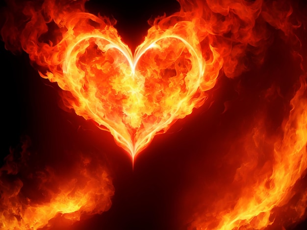 Foto un corazón arde en llamas con la palabra amor en él