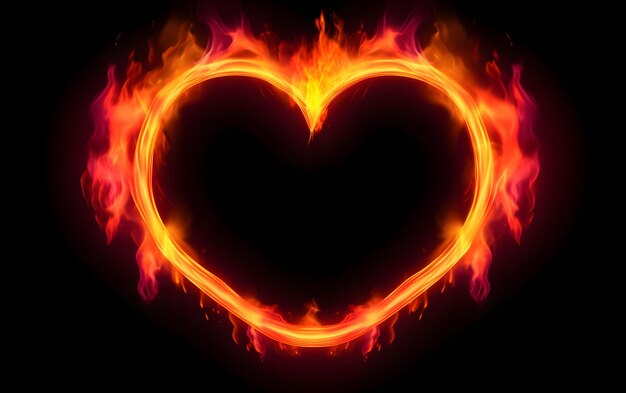 Foto un corazón arde en llamas sobre un fondo negro