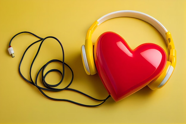 corazón con auriculares, concepto escucha tu corazón