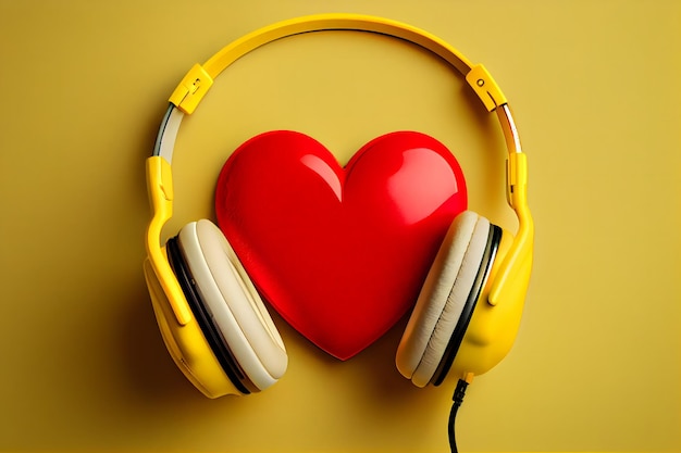 corazón con auriculares, concepto escucha tu corazón