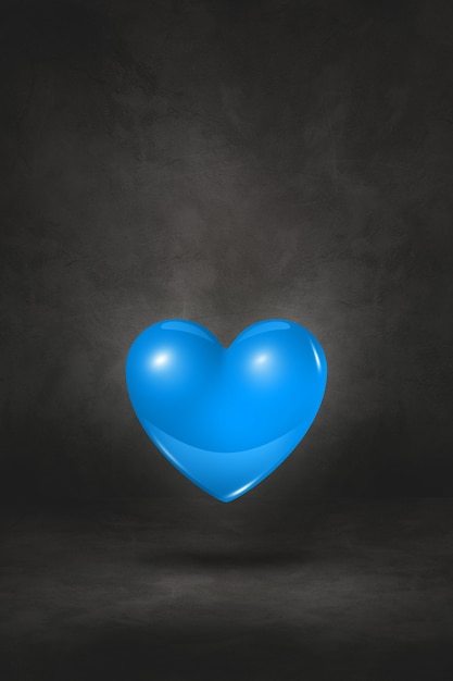 Corazón azul 3D aislado en negro