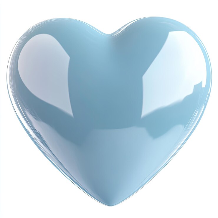 un corazón azul en forma de corazón con un reflejo de un corazón en la parte superior
