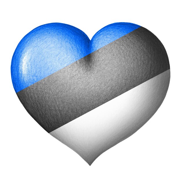 Corazón de bandera estonia aislado sobre fondo blanco Dibujo a lápiz