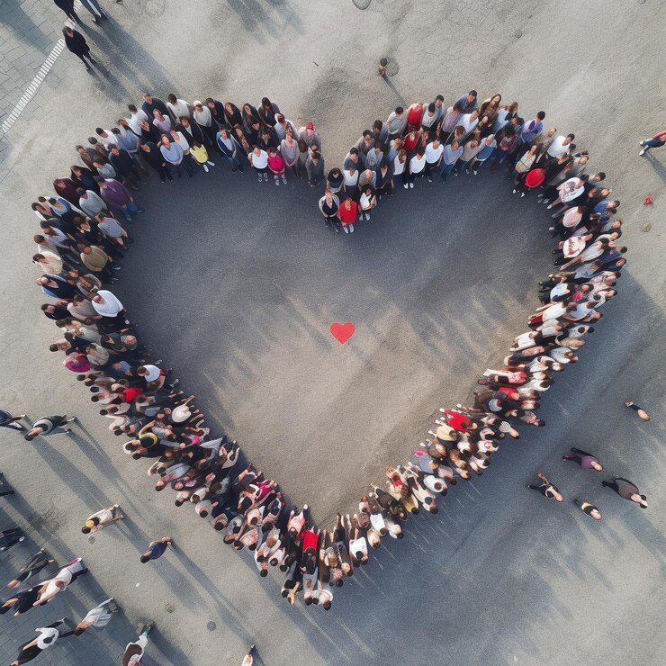 Un corazón con una bandera roja en el medio.