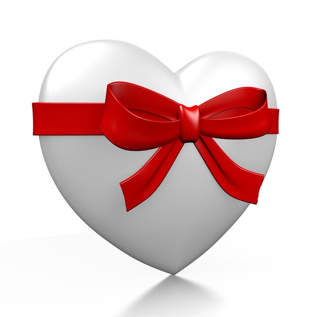 Corazón blanco con arco aislado sobre fondo blanco.