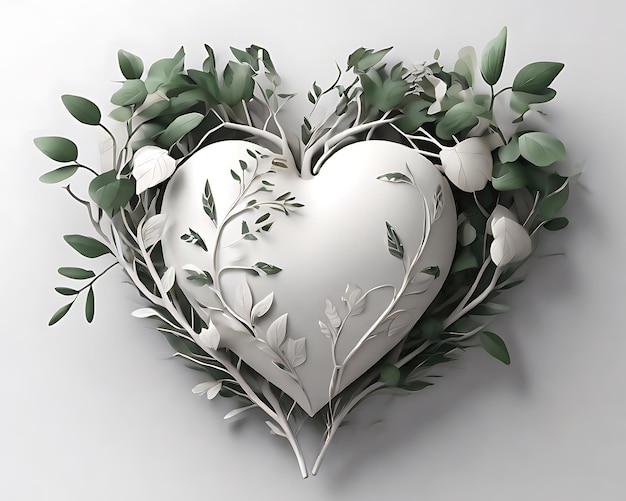 Foto corazon blanco con plantas alrededor en 3d weißes herz in 3d-stil