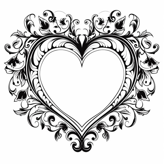 Foto un corazón blanco y negro con diseños giratorios en él ai generativo