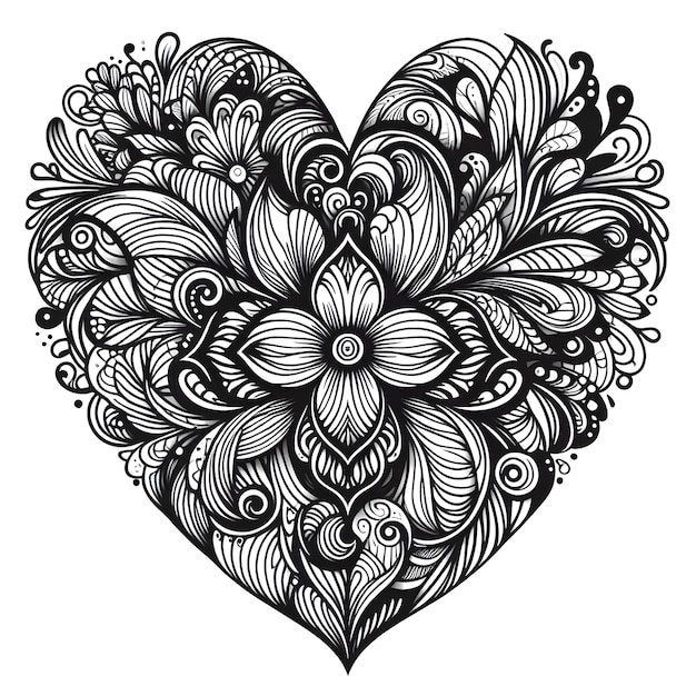 corazón blanco y negro con flores