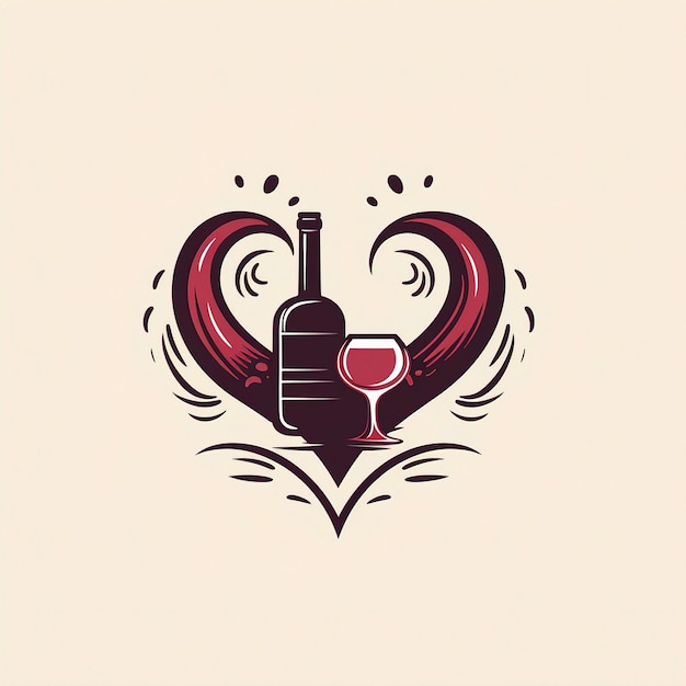 un corazón con una botella de vino y un corazón con un corazón en el medio.