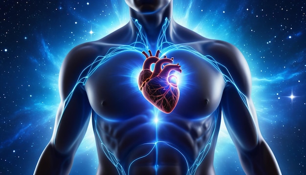 Corazón brillante un vórtice de energía del torso translúcido