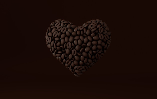 Corazón de café hecho de renderizado realista de granos de café