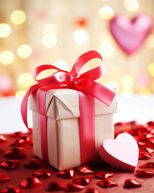 Foto corazón y caja de regalo fondo del día de san valentín